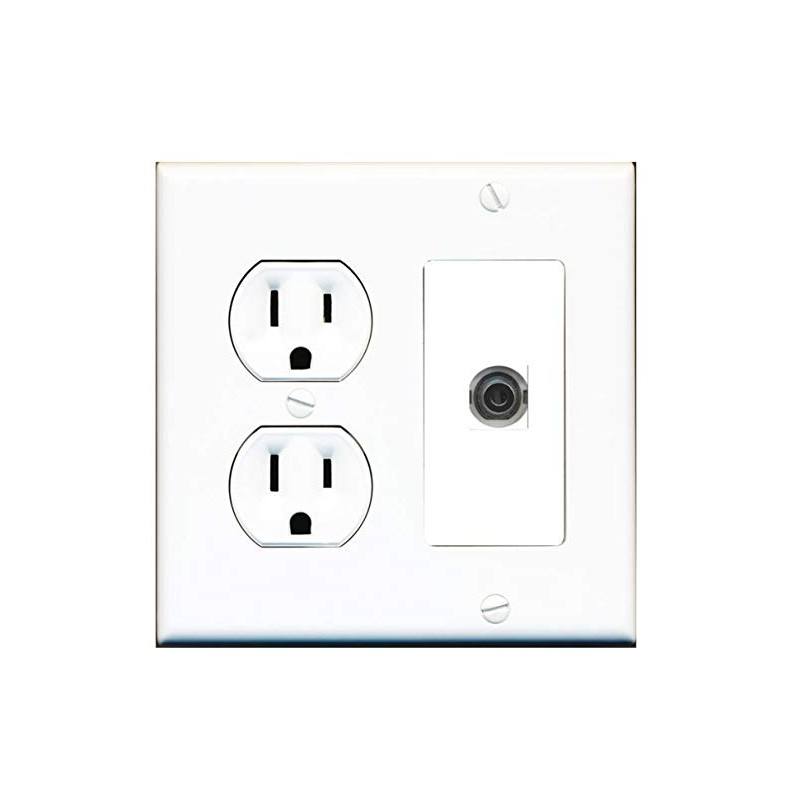 15 Amp Duplex Round Power Outlet 1 Port 3.5mm Headphone/Aux