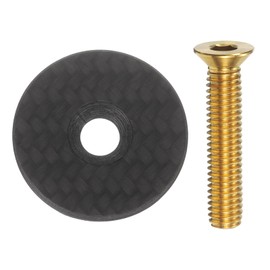 sourcing map 1 1/4" OD Bicycle Headset Stem Top Cap Carbon Fiber Cycling Headset Cover Stem with Gold Titanium Bolt for Mountain Bike Road Bike MTB
