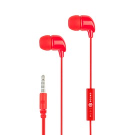 Music Sound | Wired Headphones Fullcolor Intra-auriculaires | In-Ear Stereo Headphones with Cable and Built-in Microphone - 3.5mm Jack - 1.2m Anti-Tangle Cable - Red