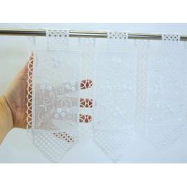 Clever-Kauf-24 Hardanger Bistro Curtain Embroidered White Height 60 cm