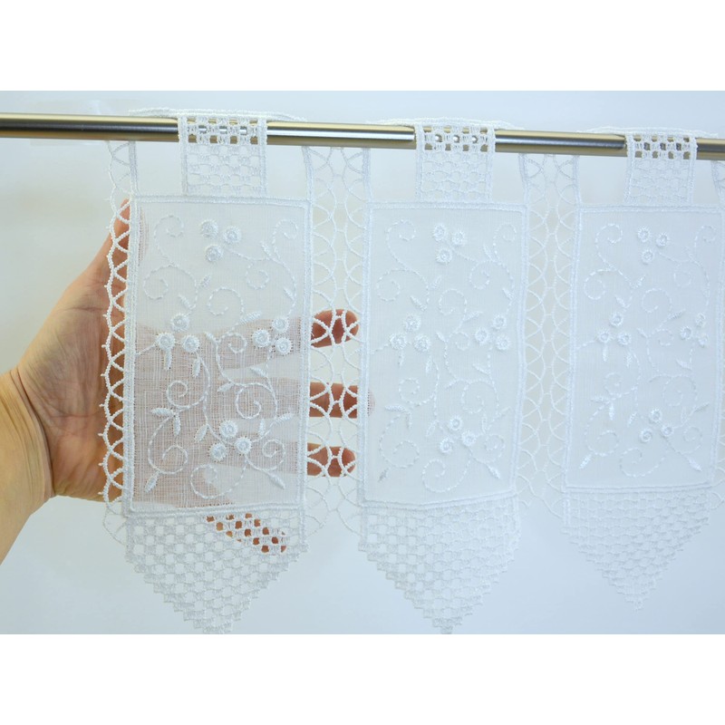 Clever-Kauf-24 Hardanger Bistro Curtain Embroidered White Height 60 cm