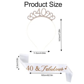 Ecomtwist 40th Birthday Sash and Tiara Set - Rose Gold 40 & Fabulous Sash with Rhinestone Tiara - Ideal for 40th Birthday Gifts, Celebrations, Crowns, Headbands, and Party Accessories for Women.