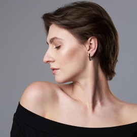 [Aroncent] Square Hoop Earrings, Geometric Piercing Ring, 0.6 oz (18 g), Rock Punk Stainless Steel Earrings, Cartilage Earrings, Pair Earrings, Popular, Silver, Black, Gold, Men's, Women's,