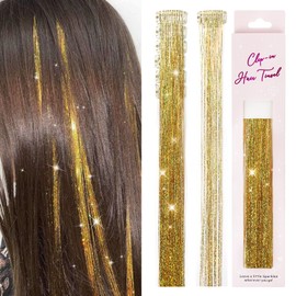 REECHO Hair Tinsel, 6PCS Clip in Hair Tinsel Kit 20" Glitter Fairy Tinsel Hair Extensions for Women - Golden
