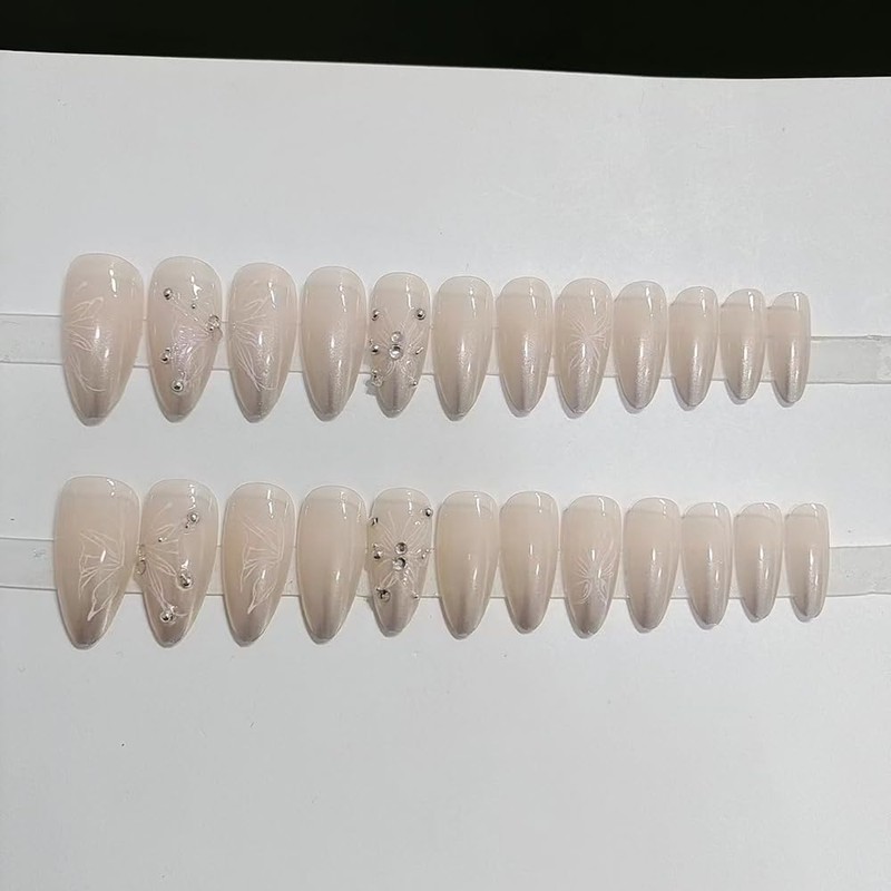Nail Tip, Long, 24 Pieces, Nail Tip, Glitter Stone, Cute