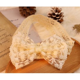 Bethynas Baby Girls Cute Bow-knot Lace Headband with pearl Christening White Soft Cotton Elastic Lace Hairband Infant Toddlers Bows Crown Hair Accessories (Ivory)
