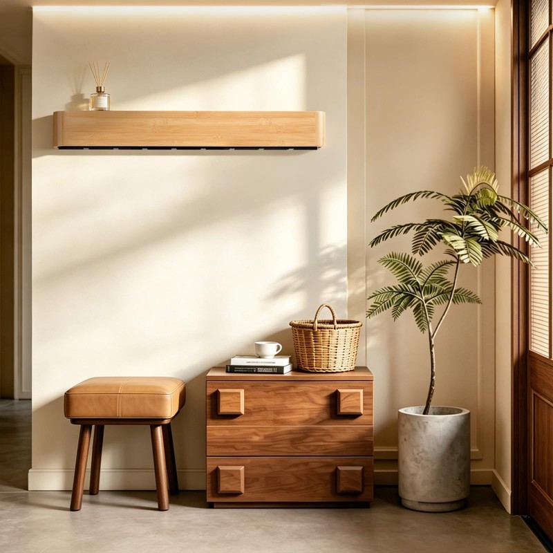 bamzc brz 33" Bamboo Coat Rack Wall Mount, 8 Hidden