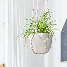 ZMTECH 2 Pack 35 Inch Macrame Plant Hanger (Ivory) Indoor Hanging Planter Basket with Wood Beads Decorative Flower Pot Holder for Indoor Outdoor Boho Home Decor