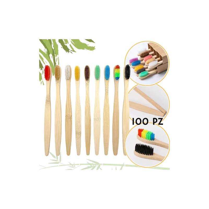 Cepillo Dental Ecologico Biodegradable Bambú Caja 100pzs