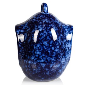 Byer of Maine Egg Fly Through Bird Feeder for Outside, Easy to Refill, High Fired Porcelain Stoneware with Glossy Glaze, 2lbs, Mottled Blue, 8”x6”x7”