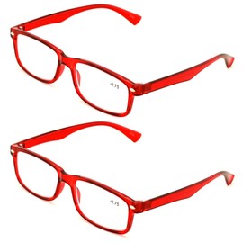 2 Pairs Casual Rectangular Reading Glasses - Stylish Simple Readers (2 Red, 1.50)