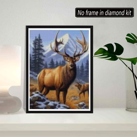 SKRYUIE 5D Diamond Painting Kit Snowy Mountain Elk - DIY Diamond Art, Full Round Drill - Crystal Embroidery Cross Stitch - Adult Craft for Wall & Office Decor - 12x16 inch
