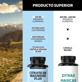 Citrato De Magnesio Plus Con Piperina - 60 Cápsulas Sin Sabor
