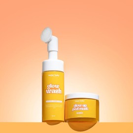 Glow Wash + Free Glow Up Peel Mask – Turmeric & Kojic Acid Face Wash with Collagen Overnight Peel, Brightens, Tightens & Revitalizes Skin