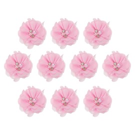 PATIKIL 2" Chiffon Flowers, 10Pcs Fabric Flowers Sewing Appliques Embellishments with Rhinestone Pearl for DIY Crafts Wedding Headbands Party Decoration, Pink