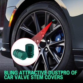 Kutyun 12PCS Car Tire Valve Stem Caps, Dustproof Aluminum Alloy Covers, Universal Car Accessories (Green)