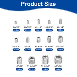 sourcing map Allen Head Socket Hex Grub Screw Assortment Kit,280PCS #4-40 to 3/8"-16 304 Stainless Steel Internal Hex Drive Cup-Point Set Screws Assortment Kit for Door Handles, Faucet