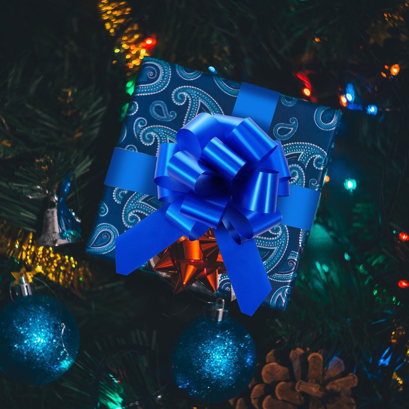 48 Pcs Blue Christmas Pull Bows Bulk for Wrapping Gift