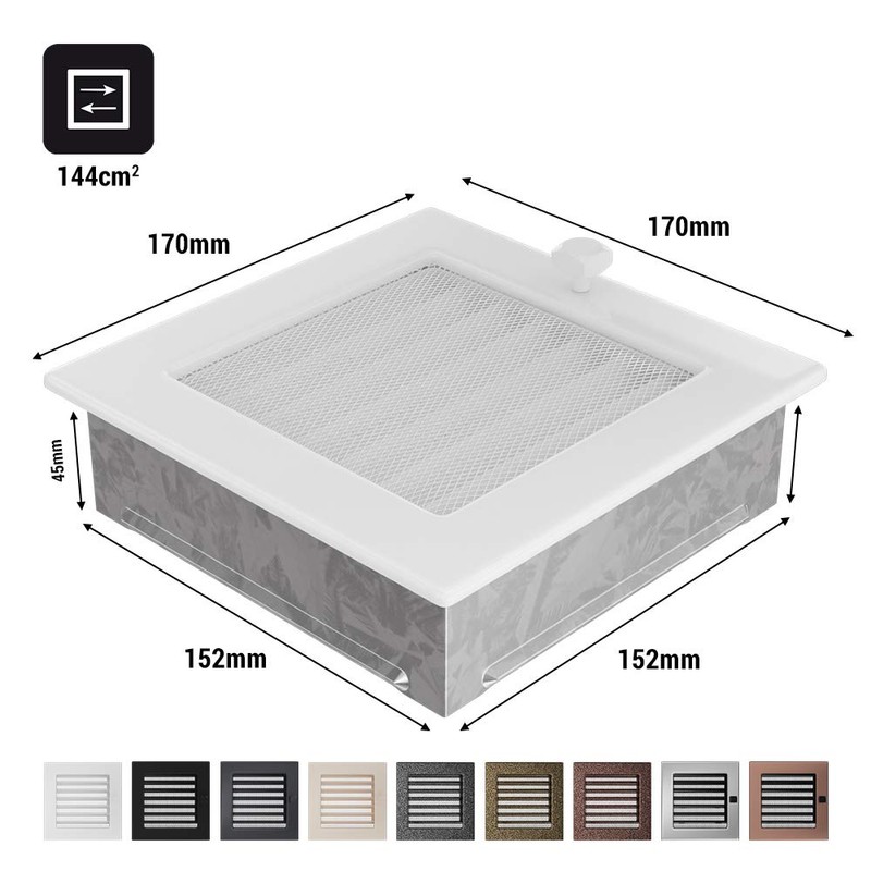 KRATKI ventilation grille fireplace grille 17cm x 17cm graphite with
