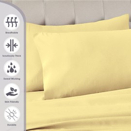 Pizuna Luxury Soft Satin Pack of 2 Pillowcases 40 x 80 cm Mild Yellow 800 Thread Count Cotton Square Pillowcases 100% Long Stack Cotton Pillowcase Mild Yellow 40 x 80 cm