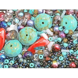 65g Glass Bead Mix, Turquoise with a Touch, Czech Glass (Mix of Czech Glass Beads for Jewelry Making, Beads & Bead Assortments. Pressed Beads, Matubo, Rocailles et al. Mixed Shapes and Size)