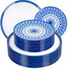 EI 60pcs Blue Plastic Plates Disposable Blue and White Floral