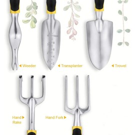 Garden Tools Set - 6 Piece Gardening Hand Tool Set (Weeder, Trowel, Transplanted, Cultivator& Weeding Fork Gloves) - Heavy Duty Aluminum Alloy - Ergonomic & Rust Resistant - Gardening Gifts for Women Men