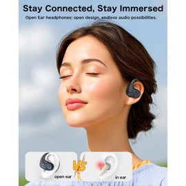 Open-Ear Headphones Bluetooth 5.4 - Wireless with Adjustable Ear Hook, Firm Hold & Ultra Comfort, Strong Bass, Noiseless Calls, 45h Playtime, IP55 - Sports Earphones for Running/Workout, Black