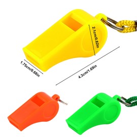 KINBOM 3pcs Plastic Whistles with Lanyard, Loud Sound Sport Whistle in Training Survival Emergency Sports for Referee Coach Teacher Dog Training (Yellow, Orange, Green)