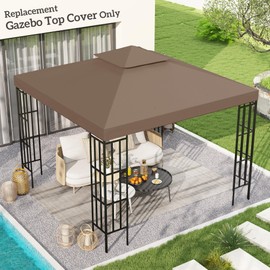 Outsunny 9.8' x 9.8' Gazebo Replacement Canopy, 2-Tier Top UV Cover for 9.84' x 9.84' Outdoor Gazebo, Coffee (TOP ONLY)