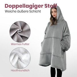 Good Nite Wearable Blanket Oversized Hoodie Blanket for Women & Men Sherpa Snuggle Blankets for Adults Fluffy Warm Hooded Throw with Pockets Grey (Grey, 98x100cm)
