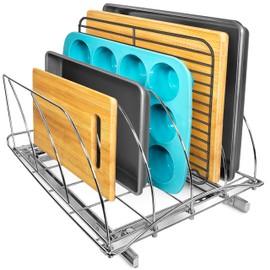 LYNK PROFESSIONAL® Pull Out Cutting Board, Cookie Sheet, and Baking Pan Organizer Rack - Lifetime Ltd. Warranty - Slide Out Kitchen Cabinet Organizers – 14W x 21D - Pullout Shelf, Extra-Large, Chrome