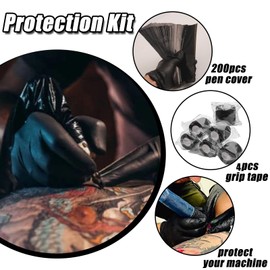 Grip Tape with Tattoo Pen Pockets - TONBAO 4 Pieces Grip Tape Tattoo with 200 Pieces Black Tattoo Pen Bags Tattoo Pen Covers (6.5 x 18 cm) for Tattoo Accessories