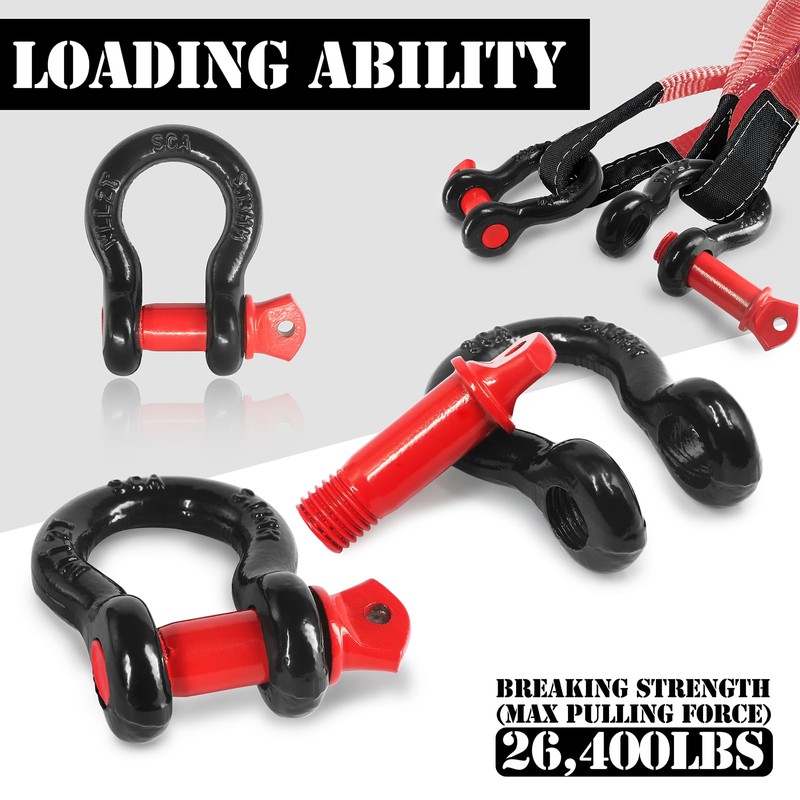 Jamiikury Shackles 1/2" D Ring Shackle 12 Ton (26,455 lbs)