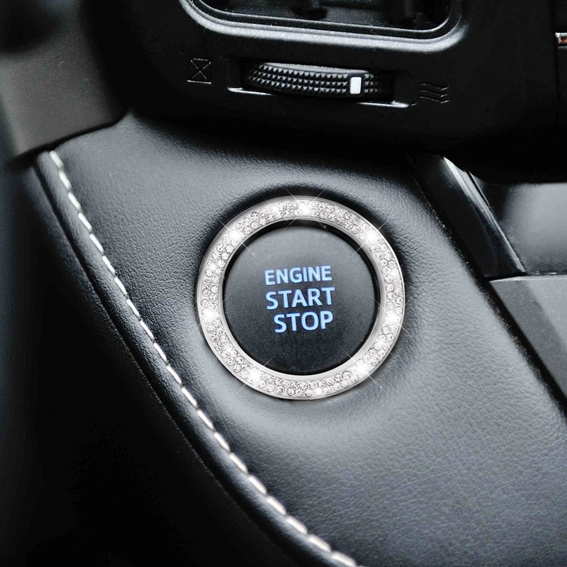CGEAMDY 2 Pcs Car Push Start Button Crystal Rhinestone Cover/Sticker,