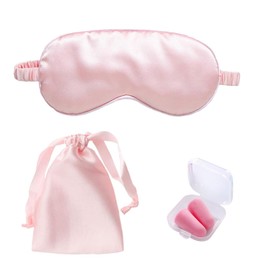 DHWEKU Sleep Mask, Adjustable Elastic Band, Light Blocking and Breathable, Eye Mask for Men and Women, Suitable for Travel Yoga, with Bag and Earplugs, Pink
