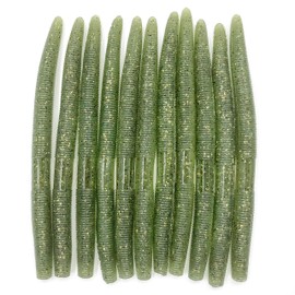 nawaish Senko Bait Soft Plastic Lures 5" Senkos 24 Pcs for Wacky Rig Freshwater Fishing Green Pumpkin senko with Black Flake