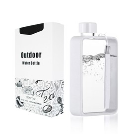 Sports Flat Water Bottle Portable Travel Flask Outdoor Sports Fitness Water Bottle White