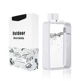 Sports Flat Water Bottle Portable Travel Flask Outdoor Sports Fitness Water Bottle White
