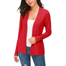 EXCHIC Women's Long Sleeve Open Front Lightweight Knitted Cardigan (2XL, Red)