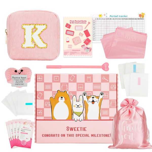 Essential First Period Kit for Girls 9-12 with Custom Initial