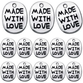 200pcs Antique Silver Oval Word Pendant Charms Tibetan Style Alloy Message Made with Love Valentine's Day Theme Charms for DIY Bracelet Necklace Jewelry Making Supplies