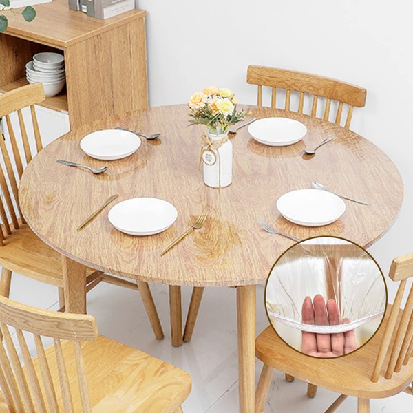 TWUTGAYW Round Tablecloth, Waterproof Tablecloth PVC Elastic Edged With Flannel