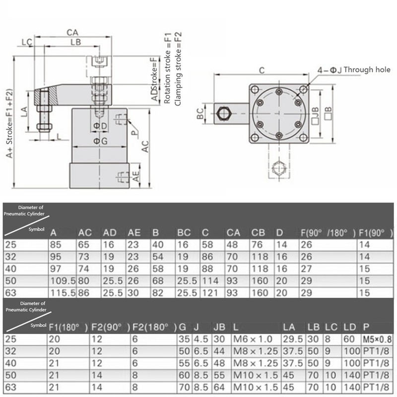 Rotary Pneumatic Cylinder 90 Degree Angle Clamping Corner Pressing Air