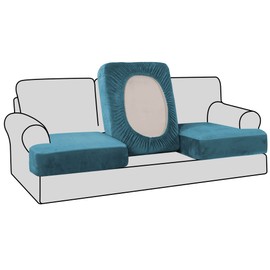 H.VERSAILTEX Stretch Velvet 3 Piece T Cushion Sofa Slipcovers Individually Sofa Cushion Covers for 3 Cushion Couch Seat Cushion Cover for Sofa Seat Cushion Cover Stay in Place(Sofa, Peacock Blue)