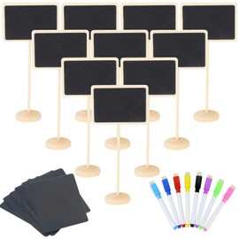 NANXJIUR 20 Pack Wood Mini Chalkboard Sign and Replacement Stickers, Food Labels for Party Buffet,Blackboard for Message Board Signs,Weddings Place Cards, Birthday Party (Rectangular)