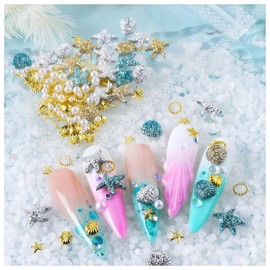 BBATT-HAPPY Nail Charms for Acrylic Nails, Starfish, Shells, Pearls, Jewels for Supplies Craft DIY