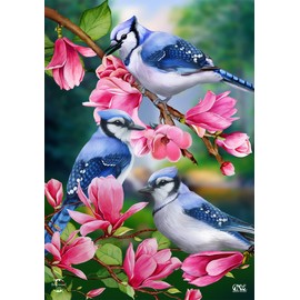 Blue Jay Trio Spring House Flag 40" x 28" Briarwood Lane