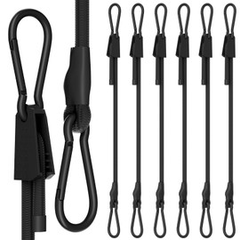 Adjustable Bungee Cords with Hooks, 48in, 6 Pack – Super Elastic & UV-Resistant, Adjustable 7-48in, Heavy Duty Tie Downs for Trailers, Tents, Roof Racks, Hauling Gear