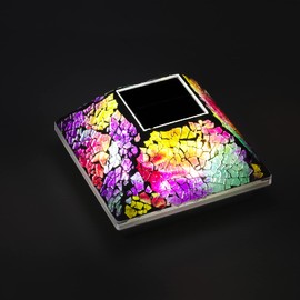 SUNNYPARK 2PK Mosaic Solar Post Cap Lights Outdoor for 4x4, 3.5x3.5 Post Crackled Glass Deck Fence Lamp Weatherproof LED Light Decor in Garden, Yard, Outdoor Table, Balcony, Landscape- Multi-Colored